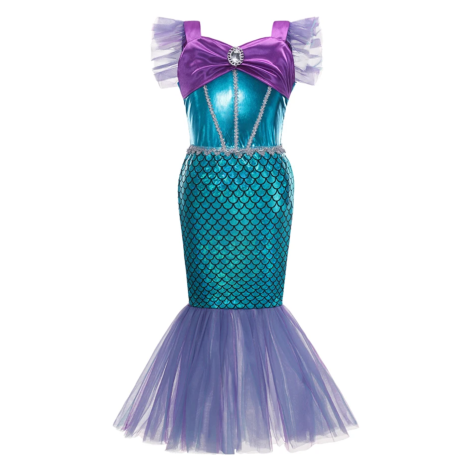 2-10T Girls Little Mermaid Costume Kids Birthday Halloween Princess Girl Dress Children Summer Ariel Carnival Party Clothes