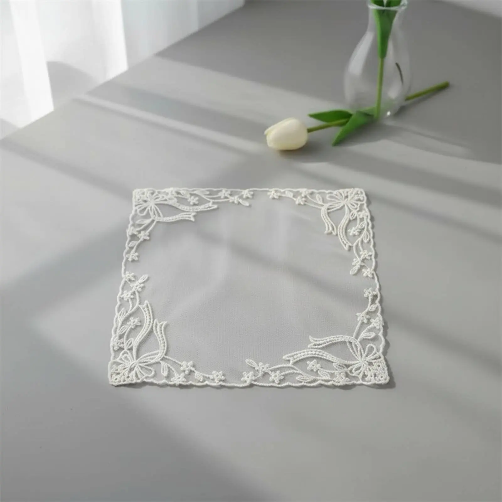 Embroidered Coaster Photo Prop Lace Coaster Mat Embroidered Lace Mat Soft Texture Placemat High-Density Polyester
