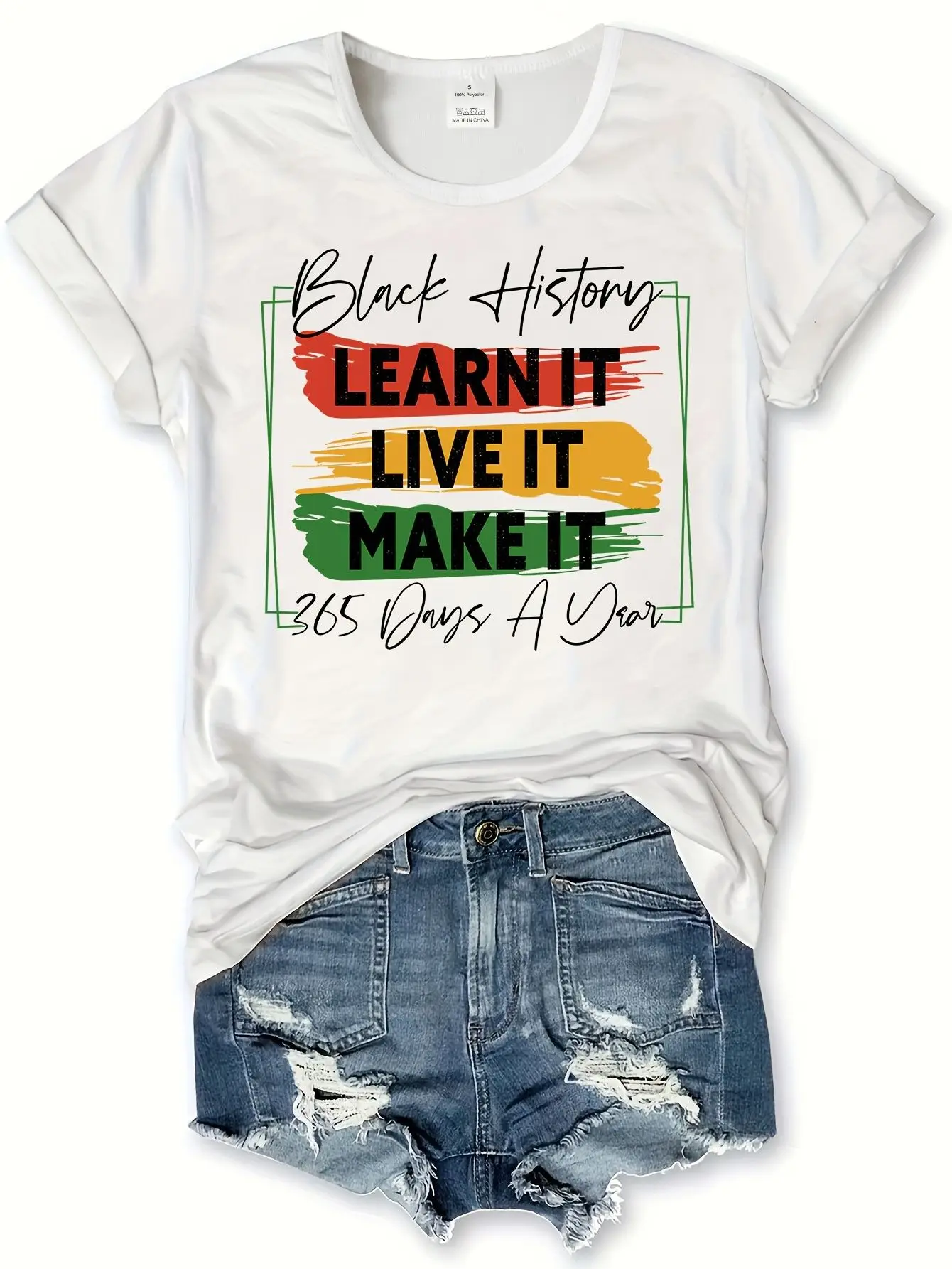 Black History Month Letter Print T-Shirt, Casual Short Sleeve Crew Neck Top, Women'S Clothing