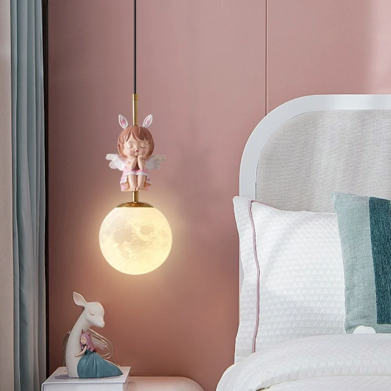 Personalized Moon Pendant Lamp Creative Nordic Children's Room Headboard Pendant Light Boys and Girls Room Lighting Fixtures