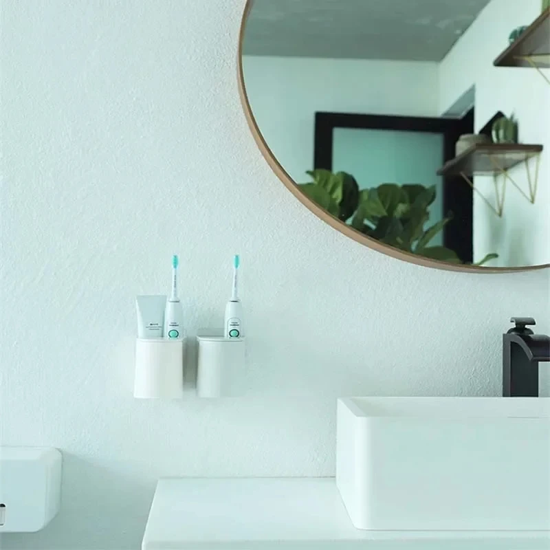 Non-Perforated Toothbrush Holder, Wall Mounted, Plastic Mouthwash Cup, Toothpaste, Toothbrush Set, Bathroom Storage Rack