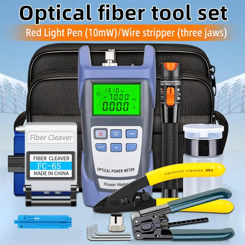 Top 19pcs/set FTTH Fiber Optic Tool Kit with -70~+10dBm Optical Power Meter 10MW Visual Fault Locator