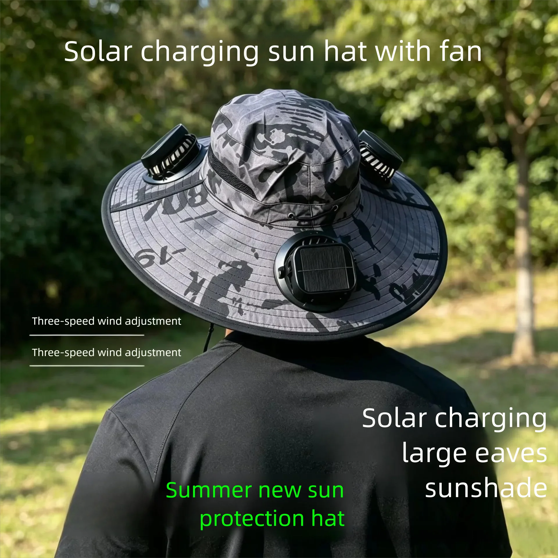 Wide Brim Solar Dual Fan Hat for Men Women Summer Outdoor Fishing Sun Shading Sun Protection Fisherman Hat 3 Levels Wind Speed