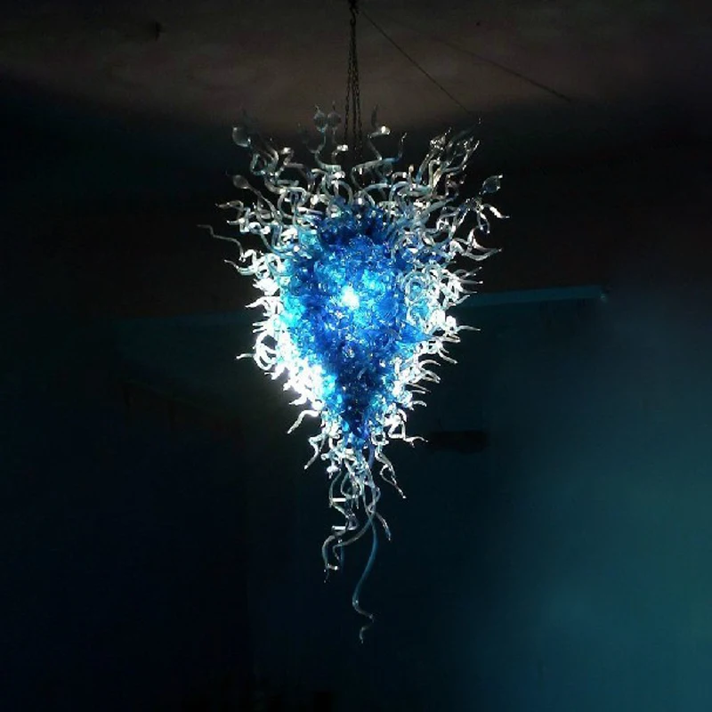 Antique Blue Chandelier Lighting Large Hand Blown Glass LED Pendant Lamps