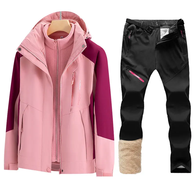 

Уличный лыжный костюм для женщин, утепленный, теплый, ветрозащитный, непромокаемый, комплект 2 в 1, куртка, брюки, зимнее пальто для сноуборда, катание на лыжах, кемпинг