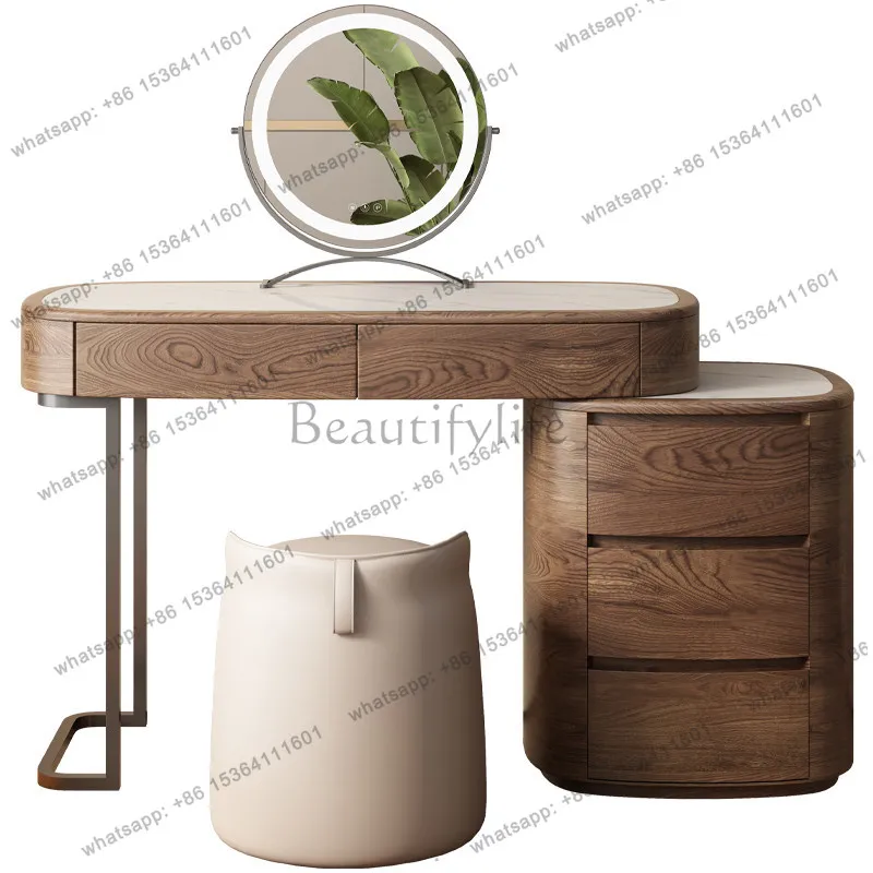 Italian Minimalist Retractable Makeup Table Medieval black walnut oval dresser Luxury Drawers Storage Locker Home
