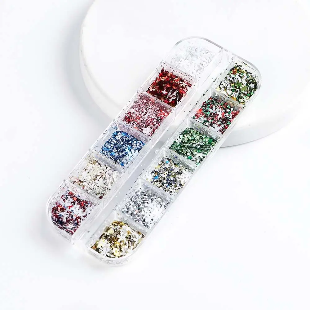 รูปแบบเรขาคณิตดาวเล็บคริสต์มาสเล็บเลื่อม 3D สติกเกอร์เล็บกลิตเตอร์เล็บเกล็ดเกล็ดหิมะเล็บ Paillettes