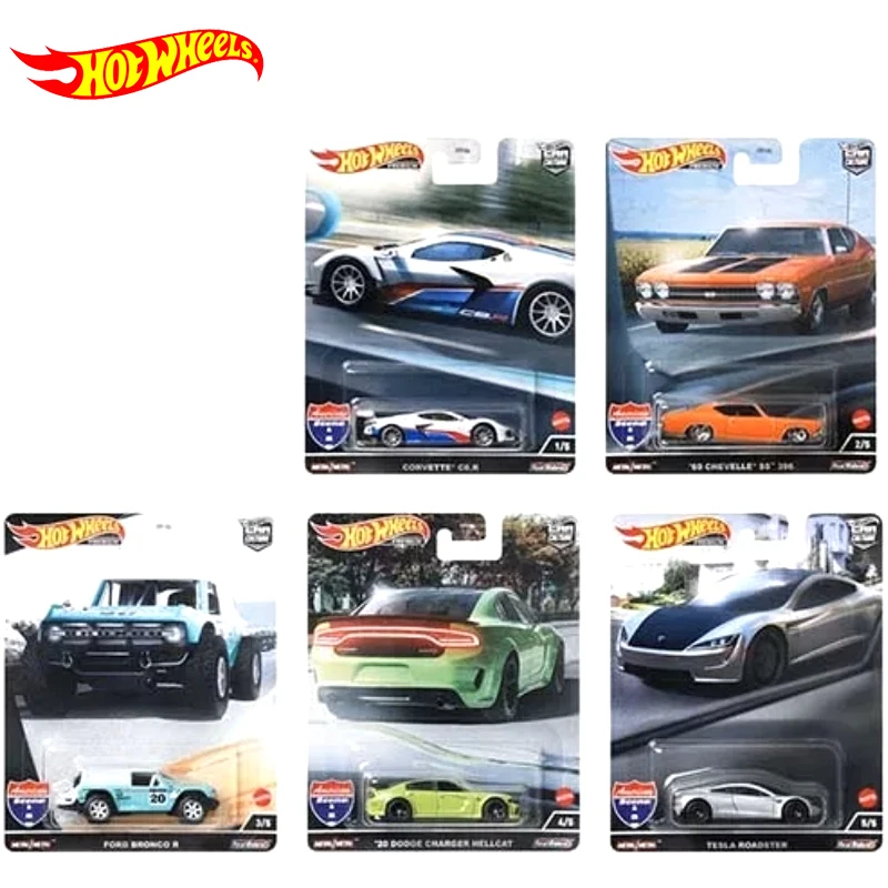 Original Hot Wheels Premium Car Culture American Scene Diecast 1/64 Voiture Corvette Ford Tesla Dodge Boy Toy for Children Adult