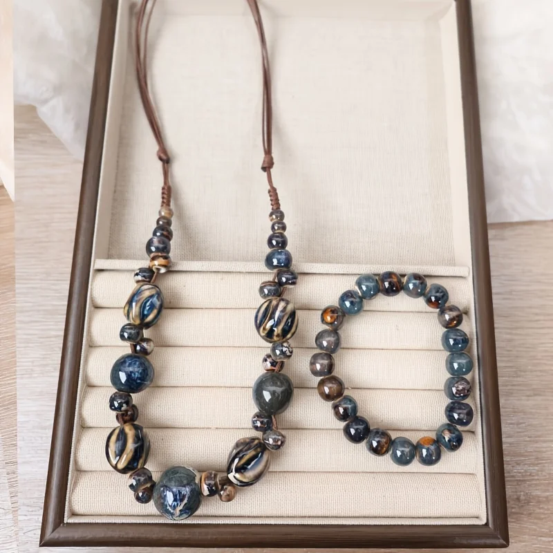 The Bohemian ceramic necklace and bracelet set, with its vibrant color palette, is an elegant and versatile gift for ladies.