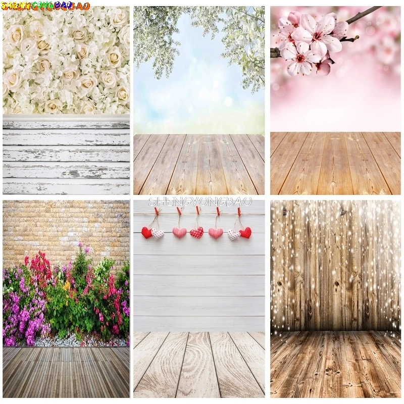 SHENGYONGBAO Digitale Weihnachten Fotografie Kulissen Requisiten Blume Landschaft Holzboden Foto Studio Hintergrund ZLDT-13