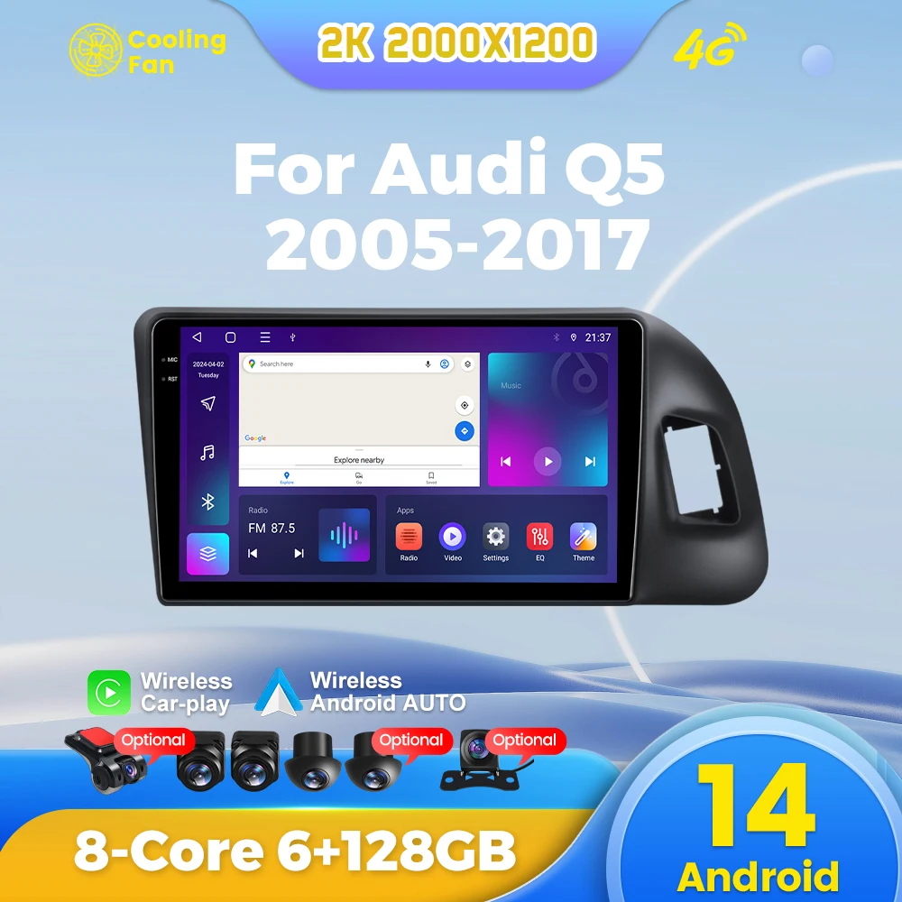 8 Core 2K Touch Screen Car Radio for Audi Q5 8R 2008-2017 Carplay Auto 4G Multimedia GPS Navigation System 6+128G WIFI Head Unit