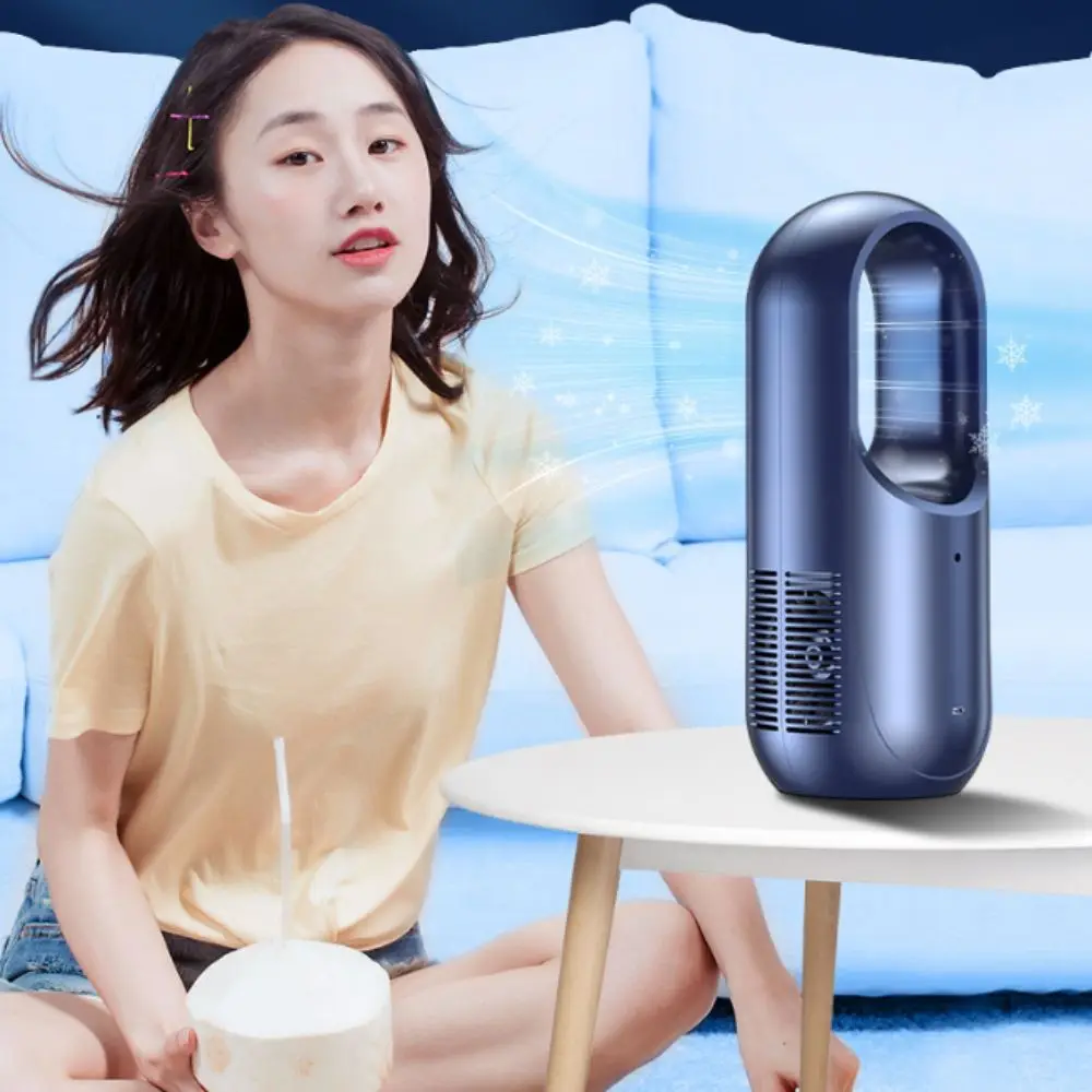 6 Speed Portable Air Cooler Adjustable Wind Speeds Compact Lightweight USB Fan Bladeless Design Silent Timer for 5V/1A 2000mah