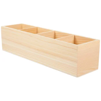 Suporte de lápis de madeira mesa suporte de controle remoto armazenamento de mesa 4 compartimentos multi-funcional organizador de mesa caneta lápis escritório