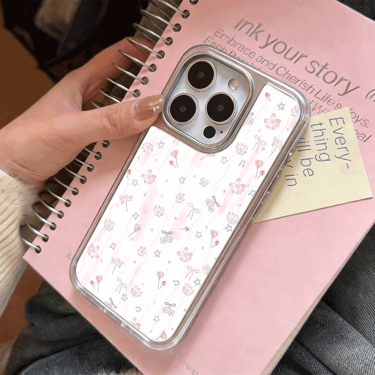 

Phone Case for iPhone 17 Air 16 15 Pro Max 14 Plus 13 12 11 16E Luxury Korean Matte Bumper Camera Protection Pink Flower Bumper
