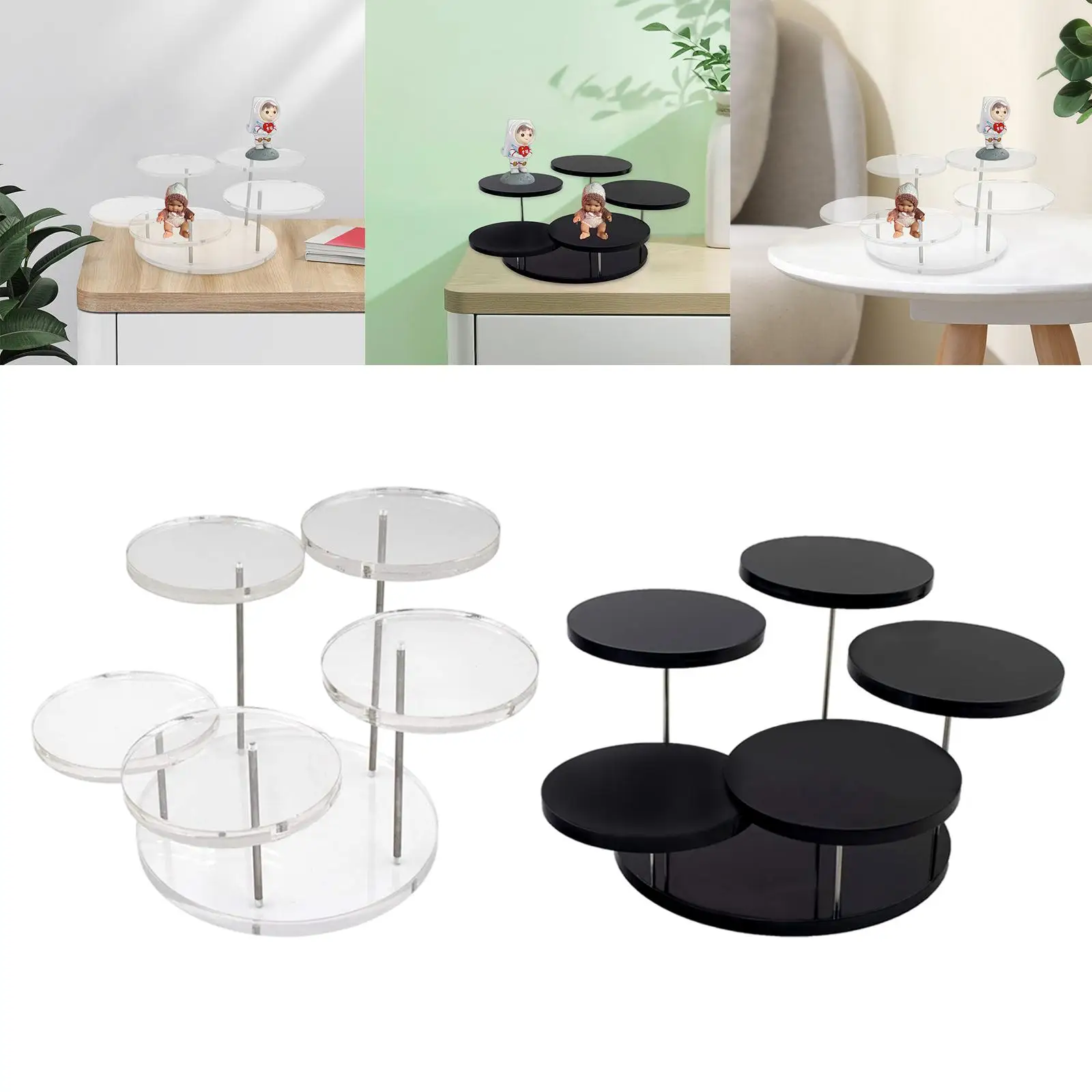 Round Jewelry Display Stand Acrylic 5 Tray Organizer Show Shelf Holder for Figurines Purse Jewellery Earring Home