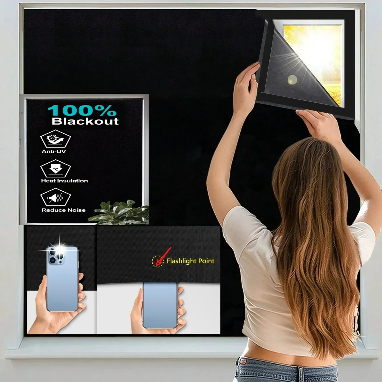Blackout Blinds Travel Portable Blackout Window Shades Self-adhesive Waterproof Blackout Curtains for Bedroom Dorm