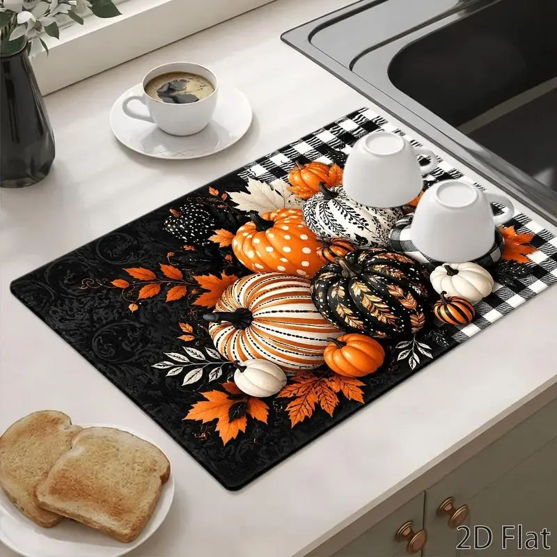 VIKAMA Buffalo Plaid Pumpkin Stove Cover Mat Print Heat Resistant Cooktop Protector For Kitchen Dining Room Farmhouse Decor