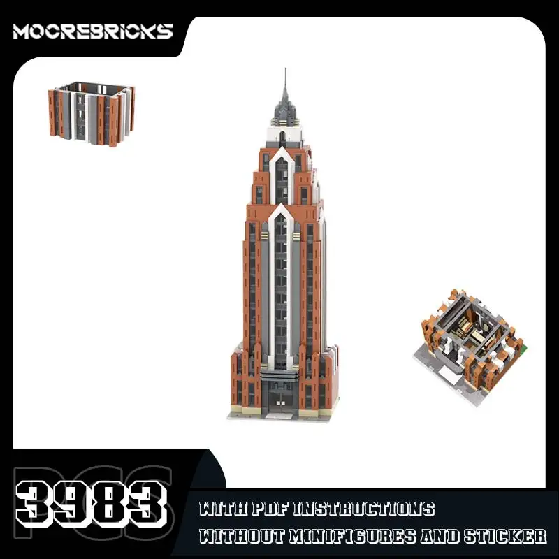 MOC Art Deco Skyscraper Building Blocks Set Modular Street View High Rise Tower Architecture Model DIY Bricks Toy Gift Adults