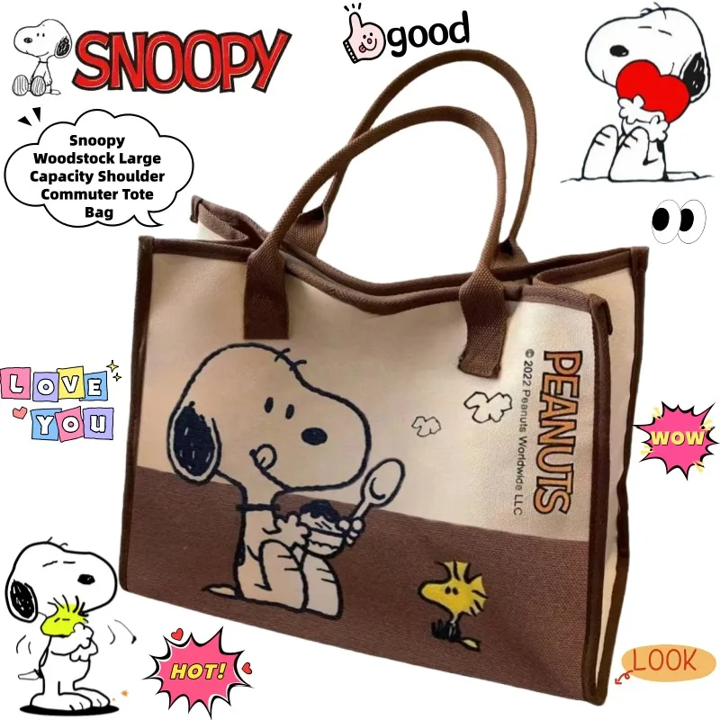 Snoopy Woodstock Cartoon Large Capacity Shoulder Commuter Tote Bag Creative Animation Surrounding Student Handheld Canvas Bag