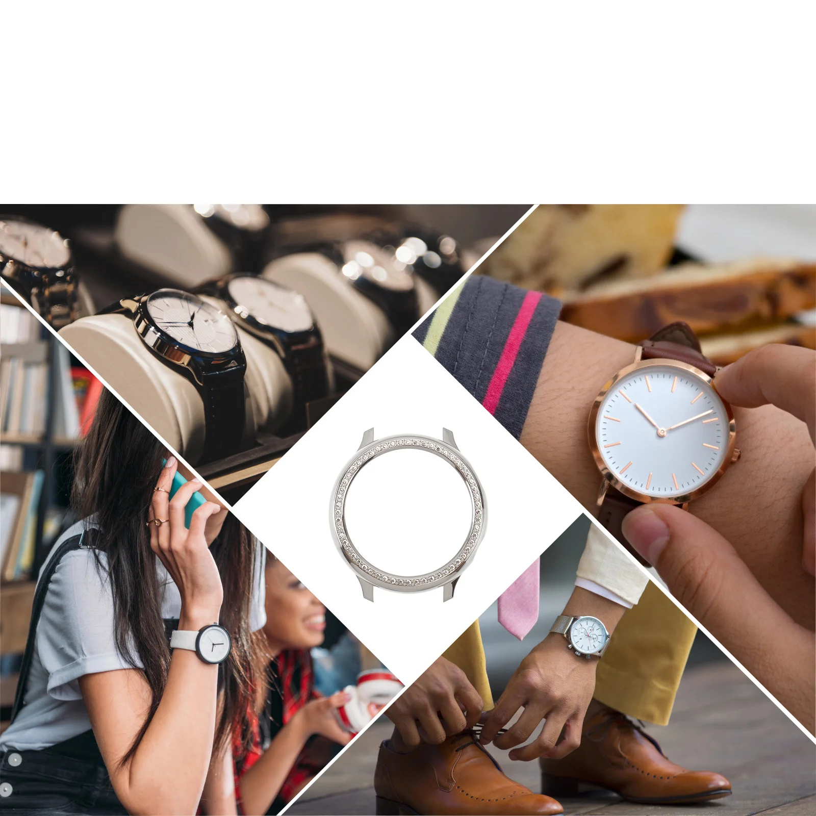 

44Mm Rhinestone Watch Protective Case Hollow Out Shell Drop Resistance Cover for Silver Watch Stylish Accessory