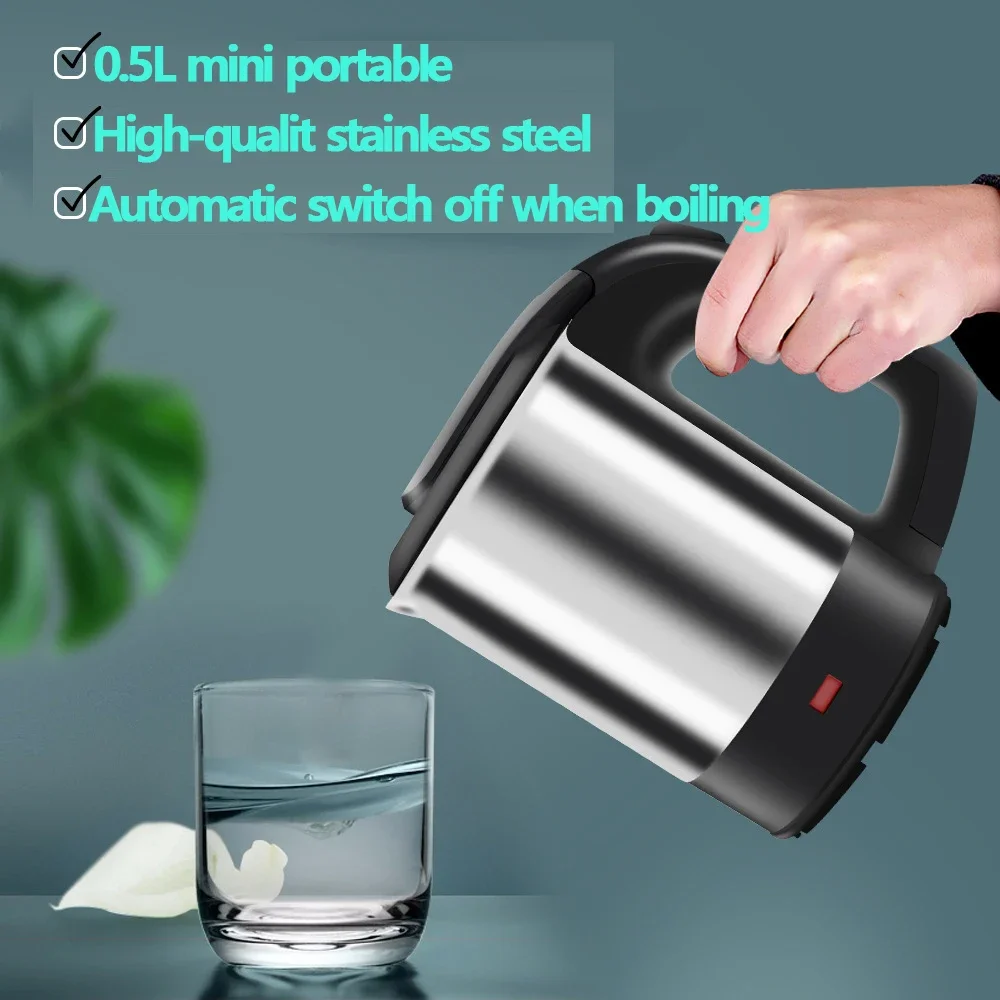 Aço inoxidável Mini Chaleira, Caldeira de água portátil Viagem, Chá e Café Pot, Hotel e Family Trip, 0.5L, 1000W