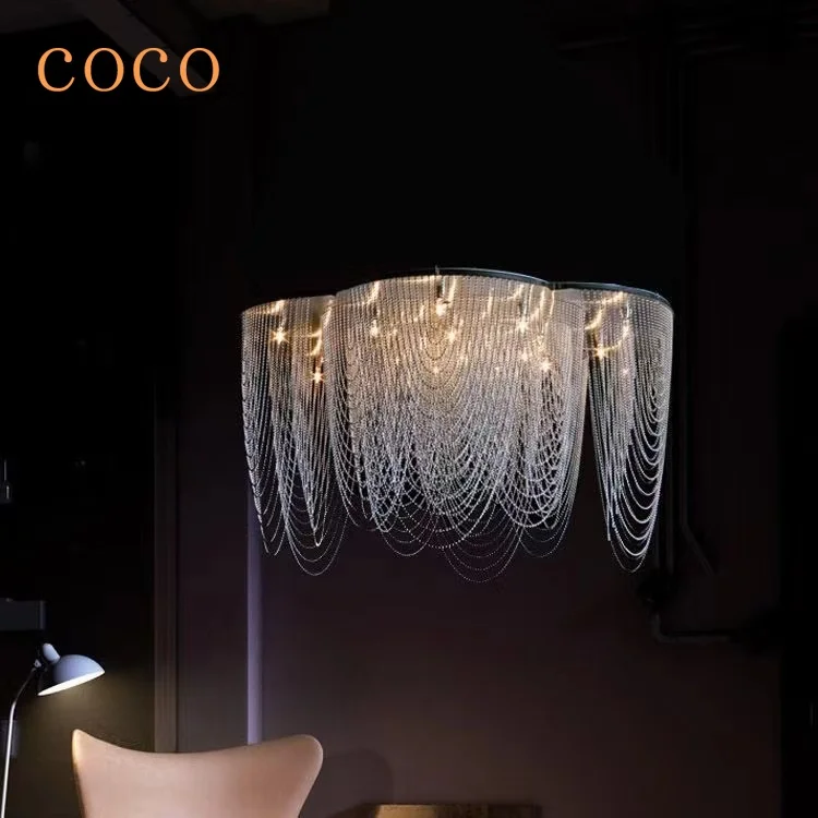 

American Modern Creative Personality Chandelier Living Room Silver Tassel Chandelier Gloss LED Lamp Villa Foyer Lighting Lamps