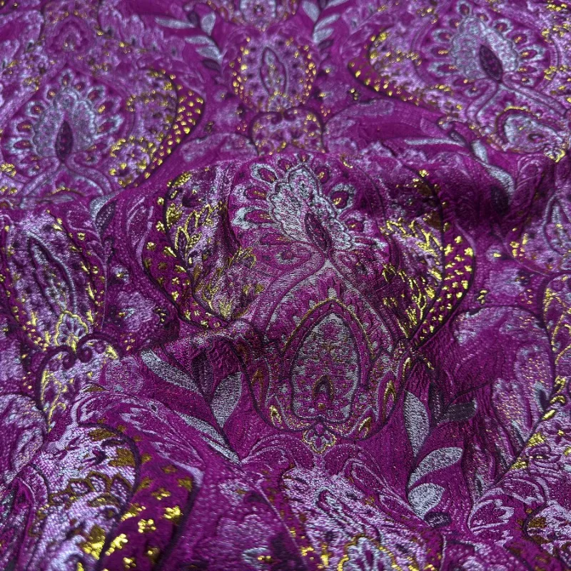 Purple Bright Thread Jacquard Fabric Ethnic Style Relief Jacquard Dress Coat Clothing Designer for Diy Sewing Cloth