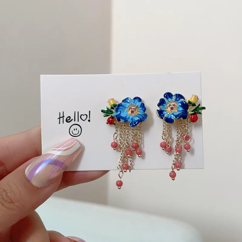 Koreaanse Stijl Zoete Kleurrijke Bloem Oorbellen Voor Vrouwen Meisjes Schattige Kristallen Dier Lieveheersbeestje Oorbellen Charme Party Sieraden Geschenken