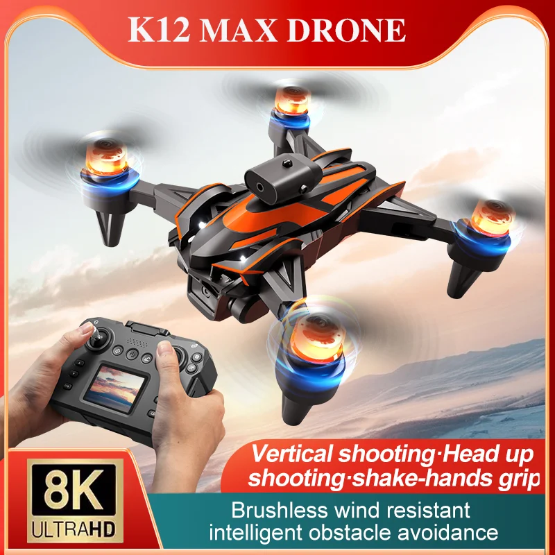 NEW K12Max UAV With Screen Control 5G 8K HD Camera Brushless Drone Optical Flow Positioning Aerial Four-Axis Aircraft Gifts Toys