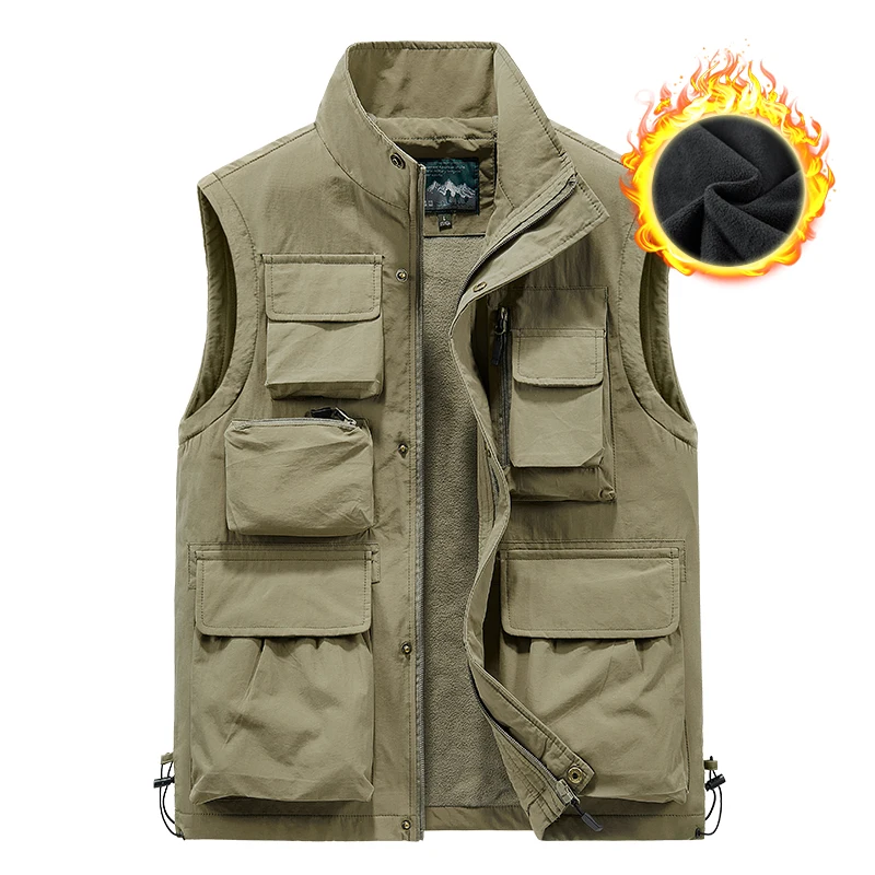 

Men's Wool Fleece Jackets Vest Autumn Solid Color Climbing Hiking Fishing Work Sleeveless Warm Waistcoat Multi-pocket New Jacket