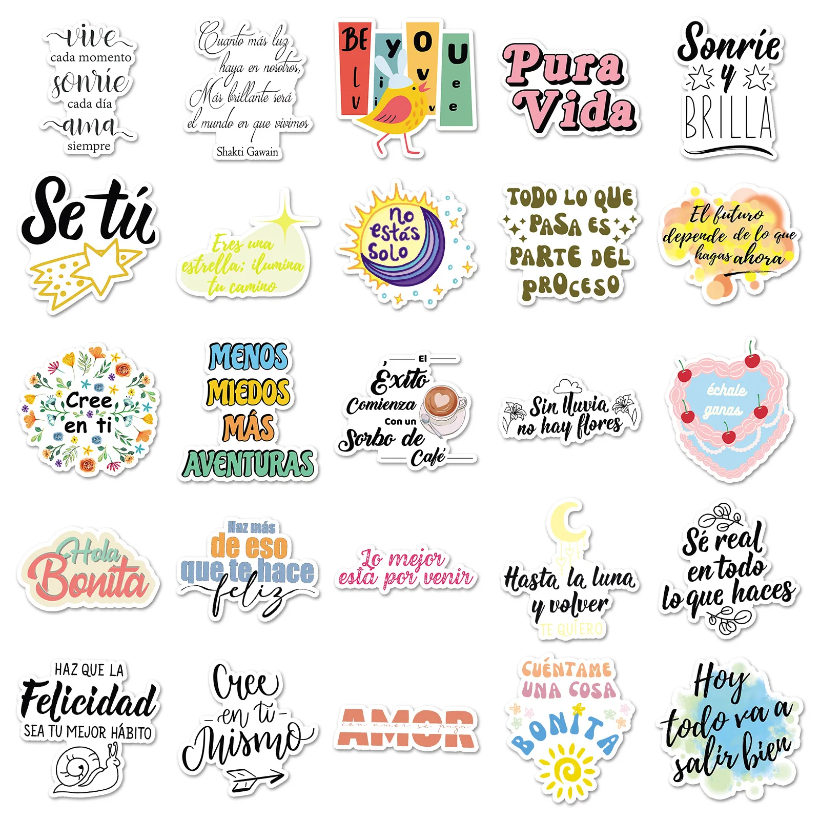 50PCS Spanish Inspirational Quote Stickers Waterproof Self Adhesive Positive Sayings Decals for DIY Scrapbooking Laptop Decor ﻿