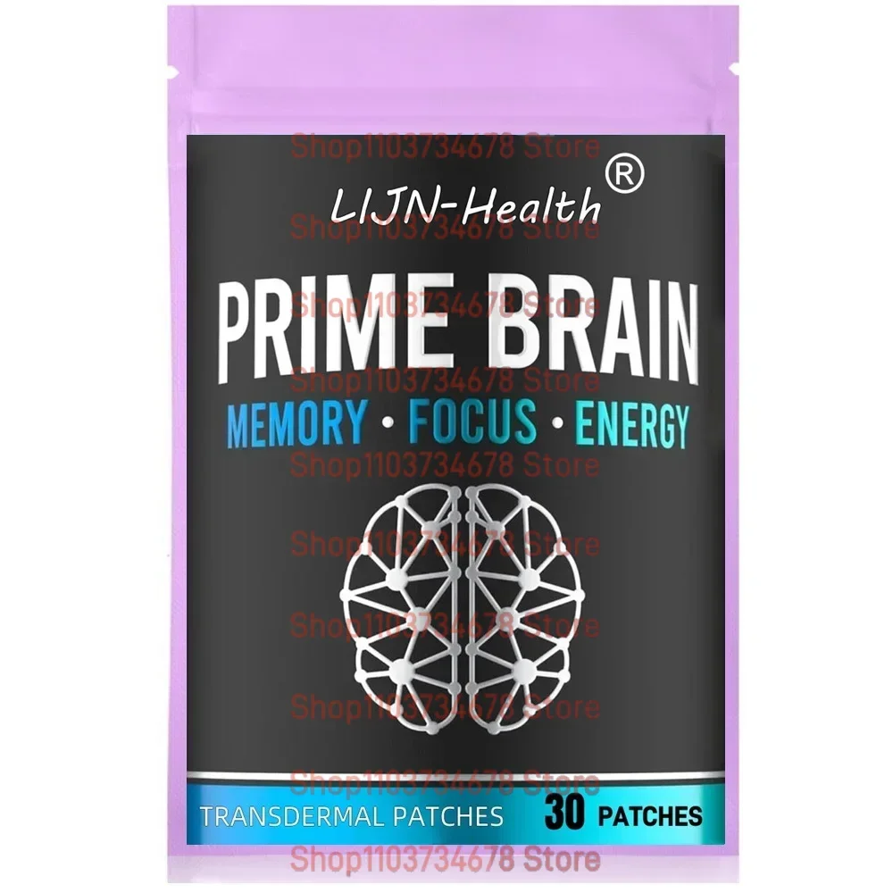 30 Patches Prime Brain Transdermal Patches Ginkgo Biloba, Lion's Mane Mushroom, Vitamin B12 for Memory, Focus Support