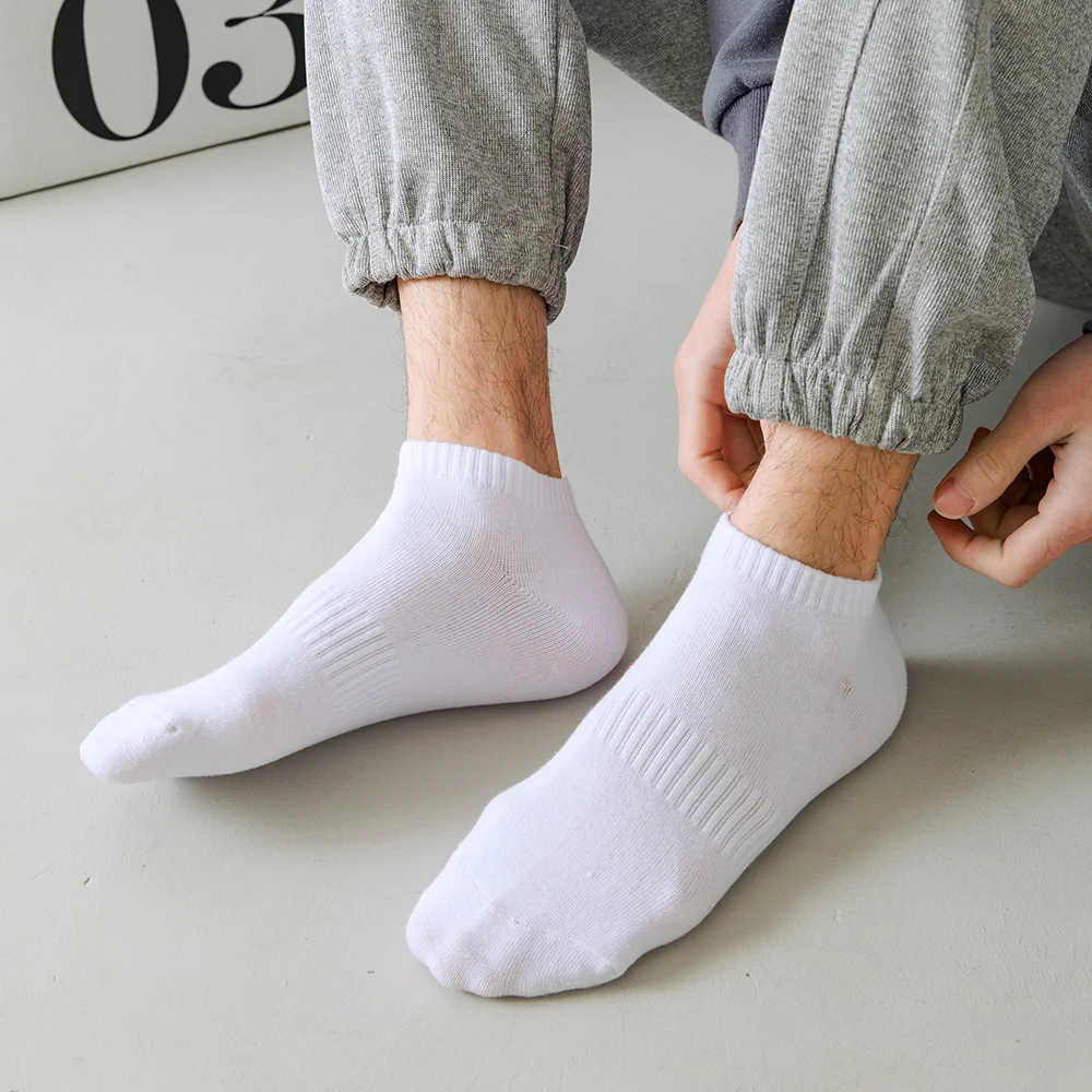 Chaussettes basses pour hommes, 5 paires/lot, noires et blanches, courtes, en coton, de sport, respirantes, à la cheville, pour printemps et été