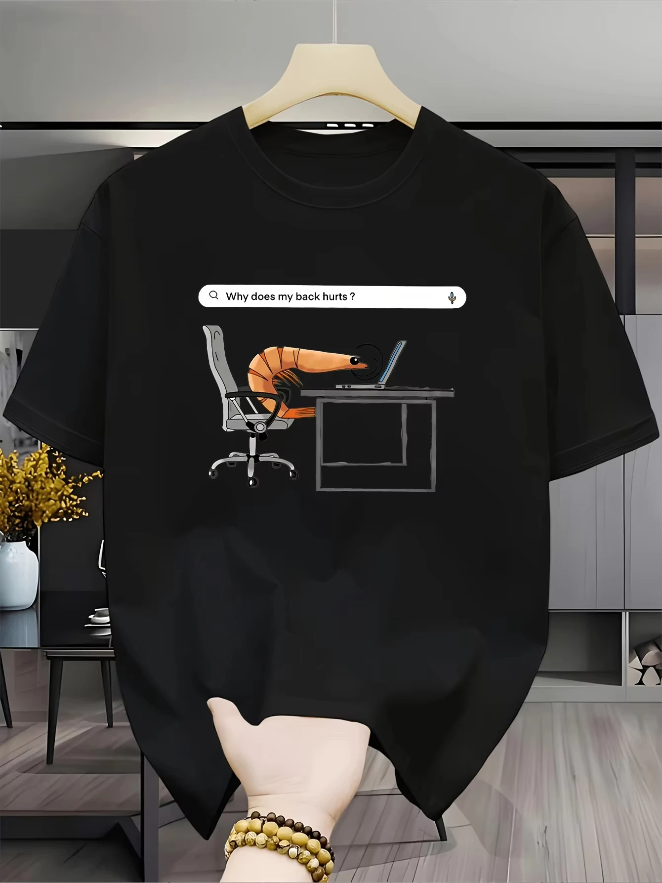 Unisex Funny Shrimp Meme Graphic T‑Shirt Back Pain Search Print Short Sleeve Tee Casual Streetwear Men Women Work Novelty Gift