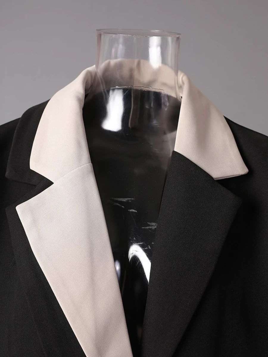 CHICEVER Blazer primaverili larghi di colore di successo per le donne Colletto dentellato Manica lunga Patchwork monopetto Cappotti casual Stile femminile