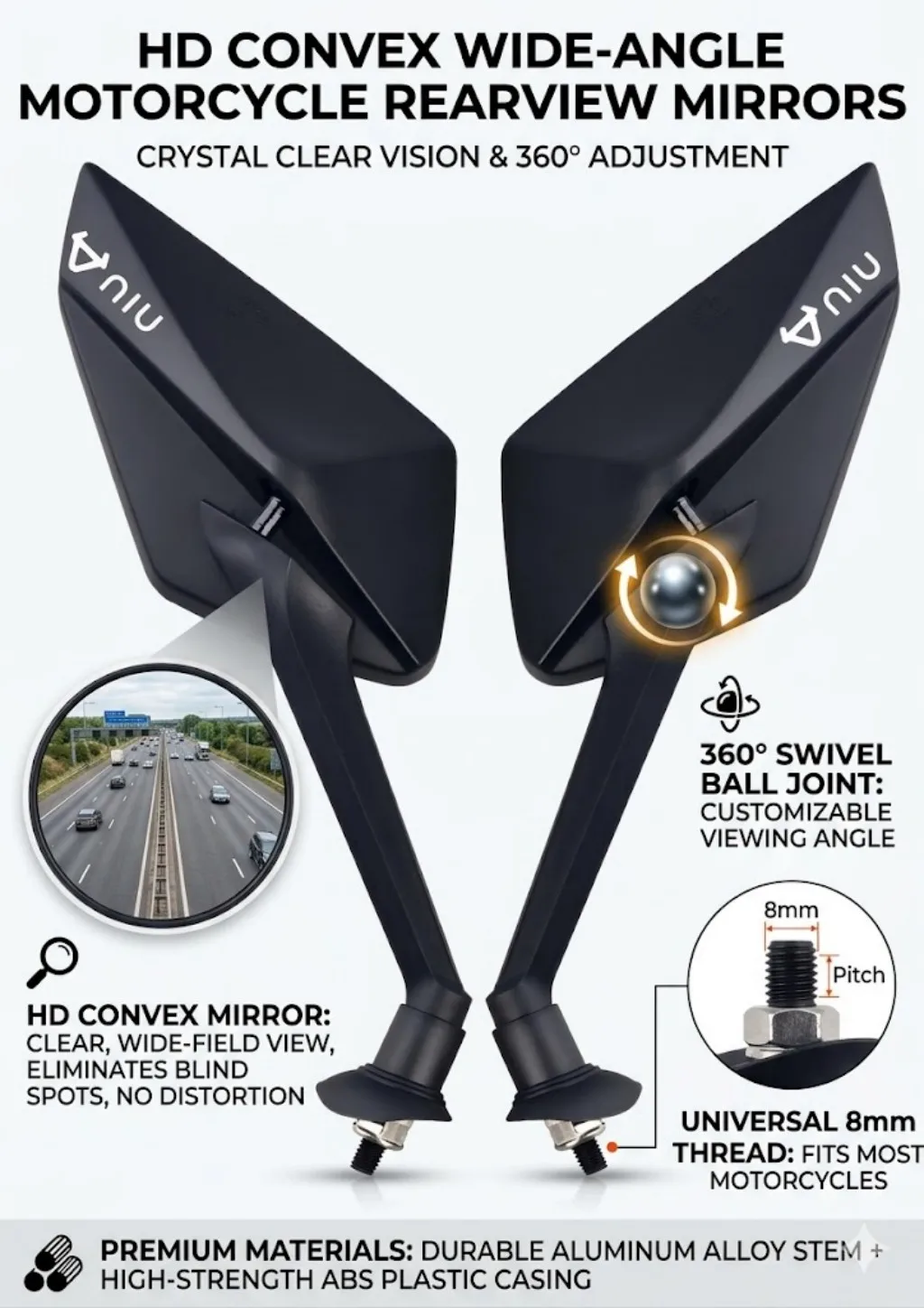 

New simple installation and fashionable motorcycle rearview Mirror For NIU N1 N1S M1 U1 M+ NGT 2020 2021 2022 2023 2024 2025