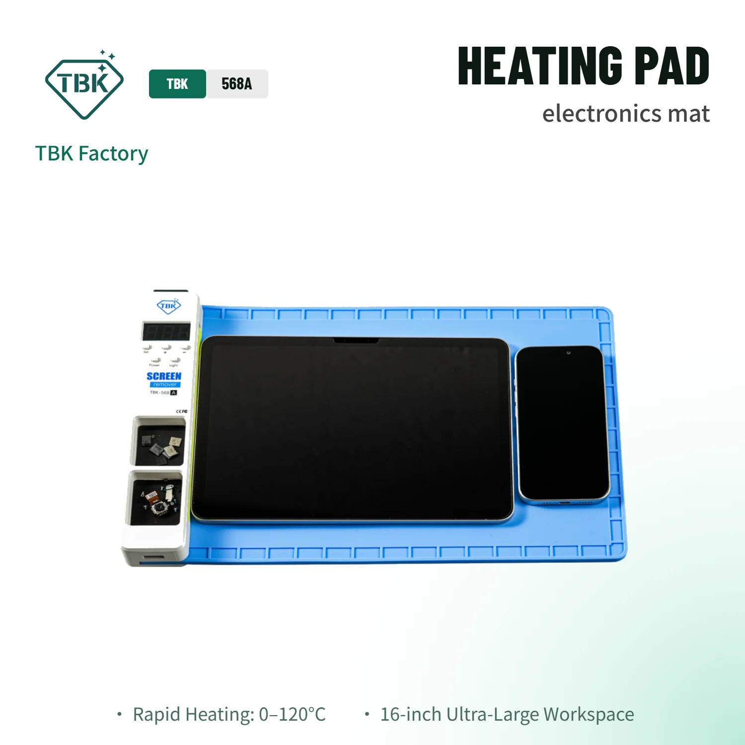 TBK568A Heating Pad Compatible with iPad iPhone Smartphone Heating Mat for Cell Phone, Tablet & LCD Screen Separator Repair Tool