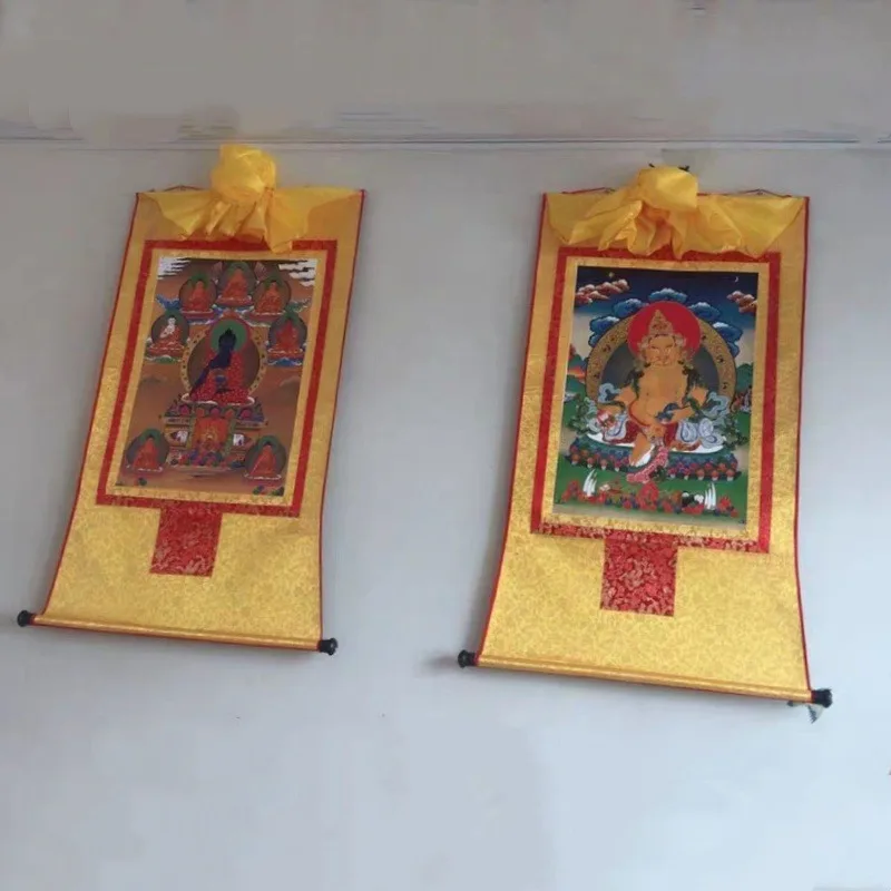61x37cm Tibetan Gold-plated Printing Sakyamuni/Green Tara Buddha Hanging Wall Painting Home Buddha Hall Decoration Supplies