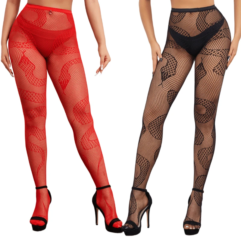 Cobra imprimir meia-calça para mulheres, meias arrastão, desgaste da dança, lingerie sexy, malha, meias eróticas coxa alta, roupas femininas collant