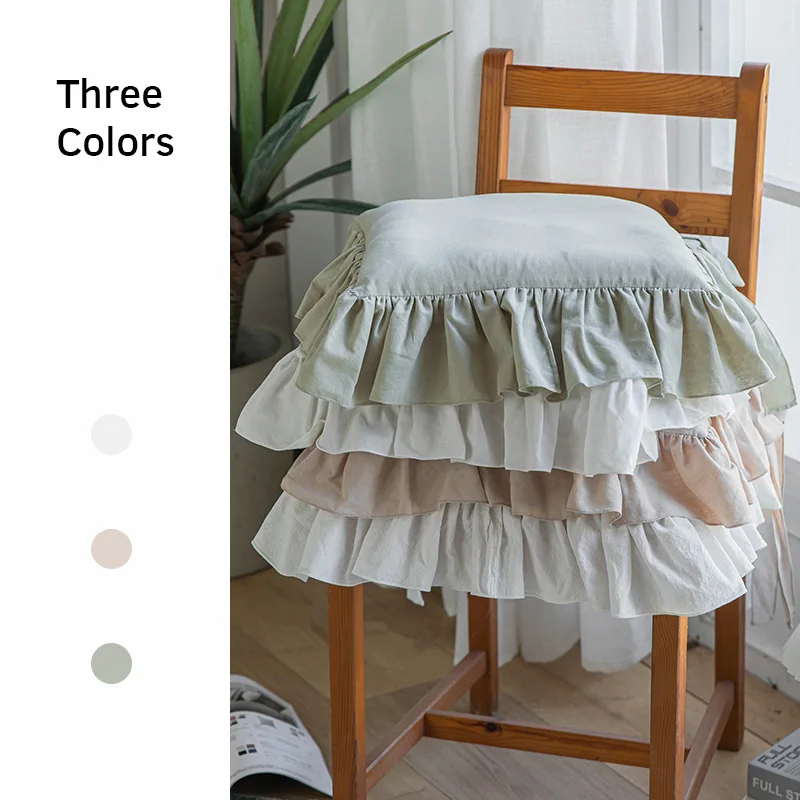 Ruffles Chair Cushion Princess Flouncing Dinning Chair Pat Stuffed Seat Pad Frill Linen Cotton Floor Mat Tatami Backrest Pillow