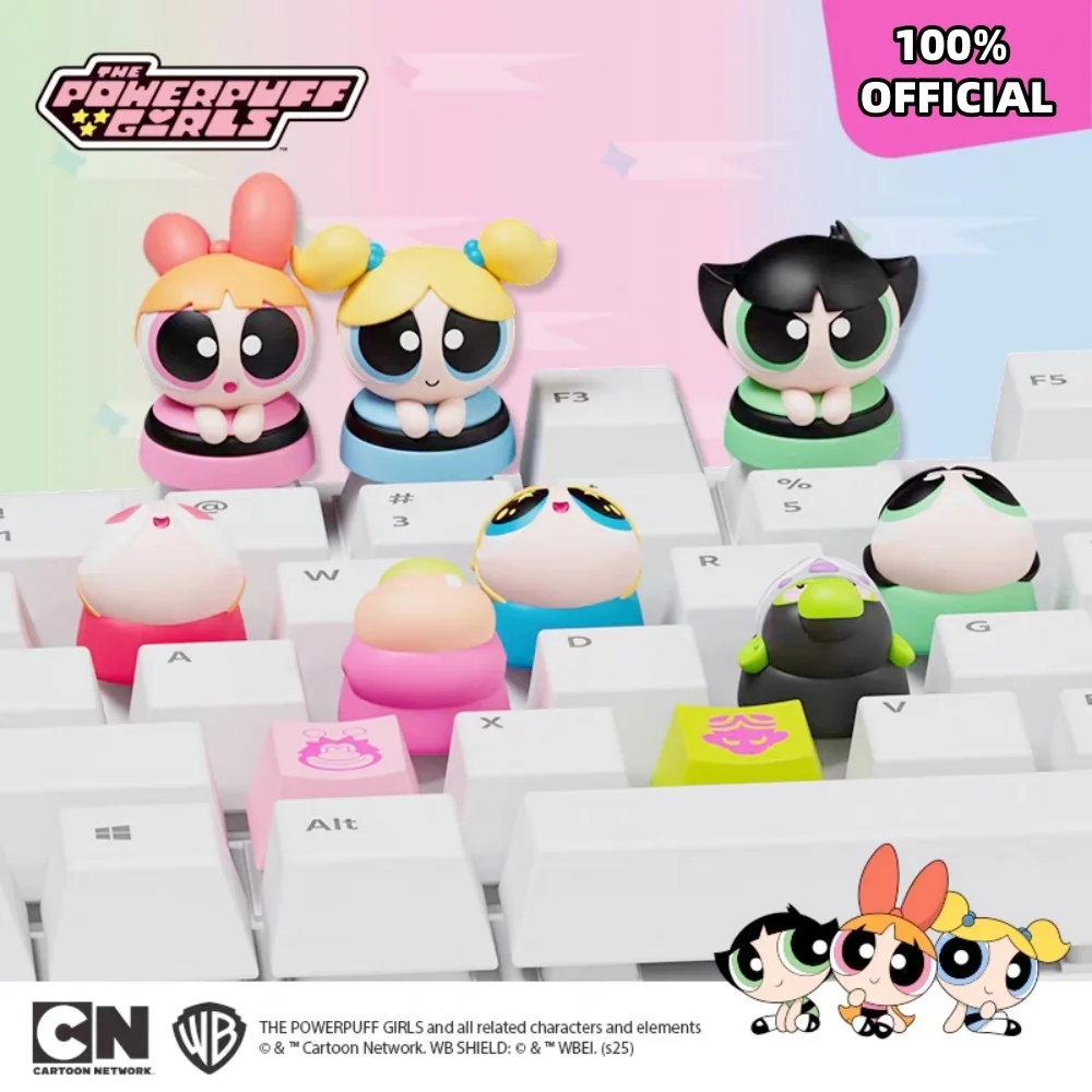 Genuíno o powerpuff meninas dos desenhos animados keycaps bonito bolhas buttercup diy teclado mecânico decoração keycaps mochila ornamentos presente