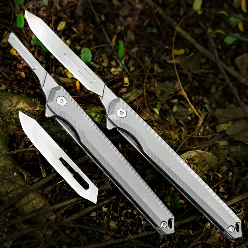 Titanium Alloy  Fast Open Folding Knife Medical EDC Outdoor Unpacking Pocket Utility Knife 10PCS NO.60 Replaceable Blades