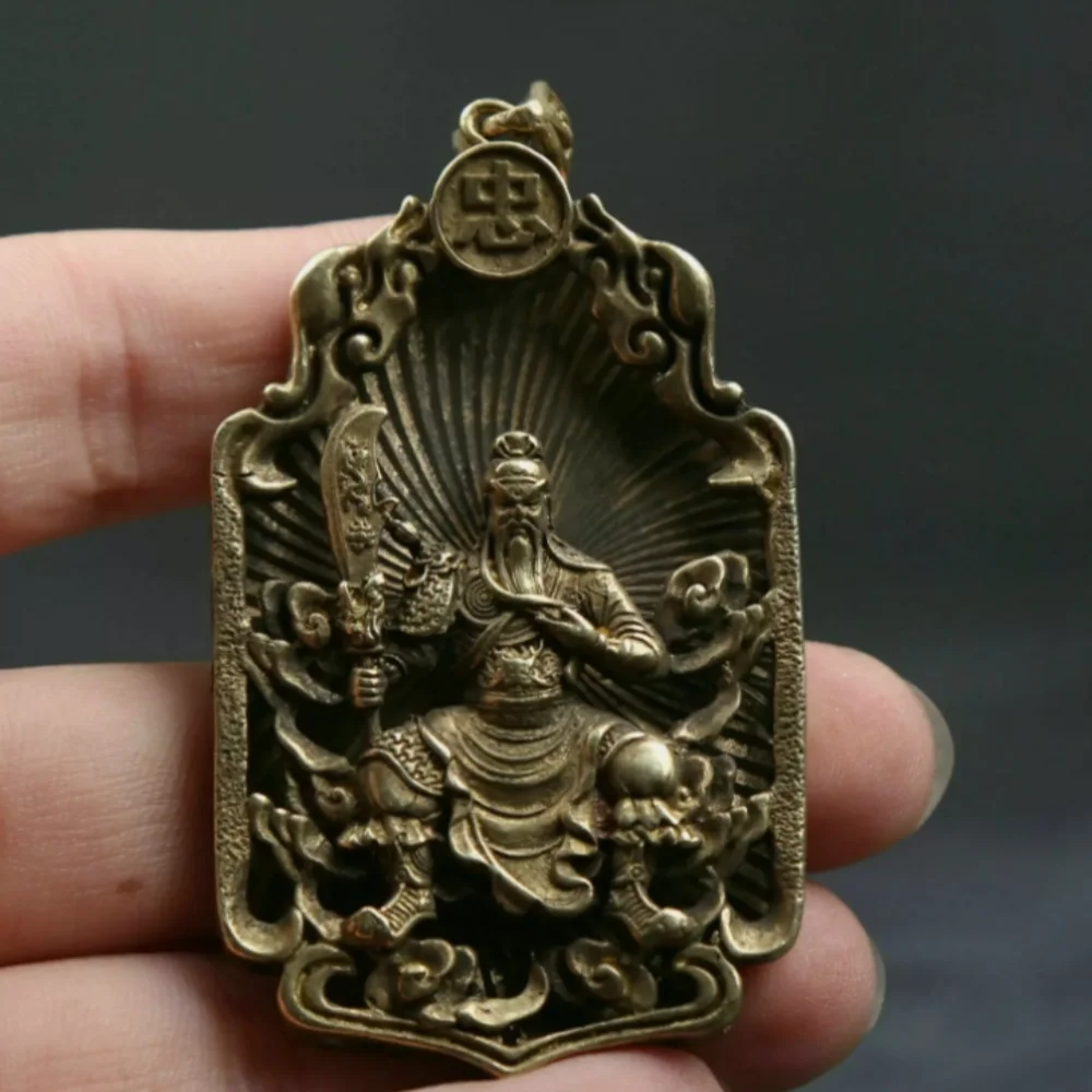 63MM Small Curio Chinese Bronze Guan Gong Yu Warrior God Hold Knife statue