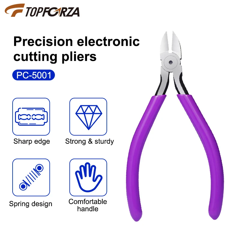 Alicates diagonales electrónicos profesionales TOPFORZA de 5 pulgadas, adecuados para cortar cables de cobre, cables de hierro y componentes electrónicos.