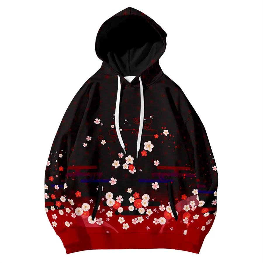 Sudadera con capucha con estampado de zorro negro para hombre y mujer, suéter informal japonés Harajuku de gran tamaño, ropa de Hip Hop, otoño