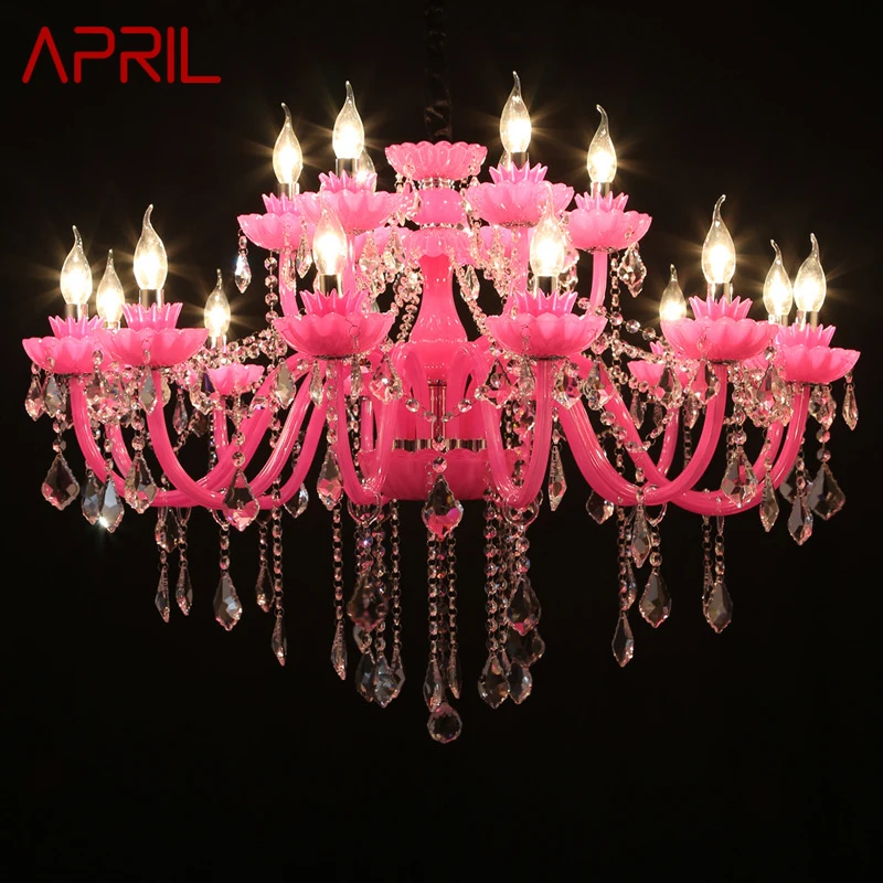 

APRIL European Style Crystal Pendent Lamp Pink Girls' Room Candle Lamp Luxurious Living Room Restaurant Bedroom Villa Chandel