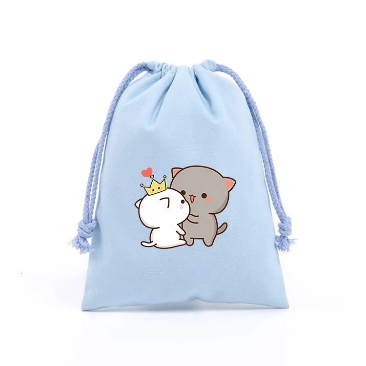 New Peach and Goma Gift Bag Cat Drawstring Bag Game Storage Bags Cute Print Flannel Drawstring Pouch Anime Kids Party Bag Gifts