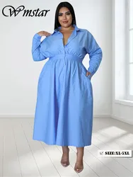 Wmstar Plus Size  Dress for Women Clothing Shirts Maxi Dress Fashion Pleated Outfits Fall Clothes Wholesale Dropshipping 2023