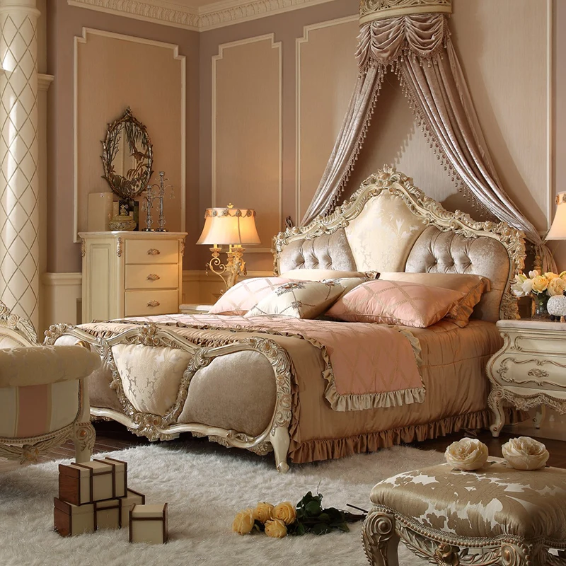 

European Romantic Bed Light Luxury Wedding Bedroom Designer Unusual Bed Fashion Adult Double Queen Muebles Hotel Furniture
