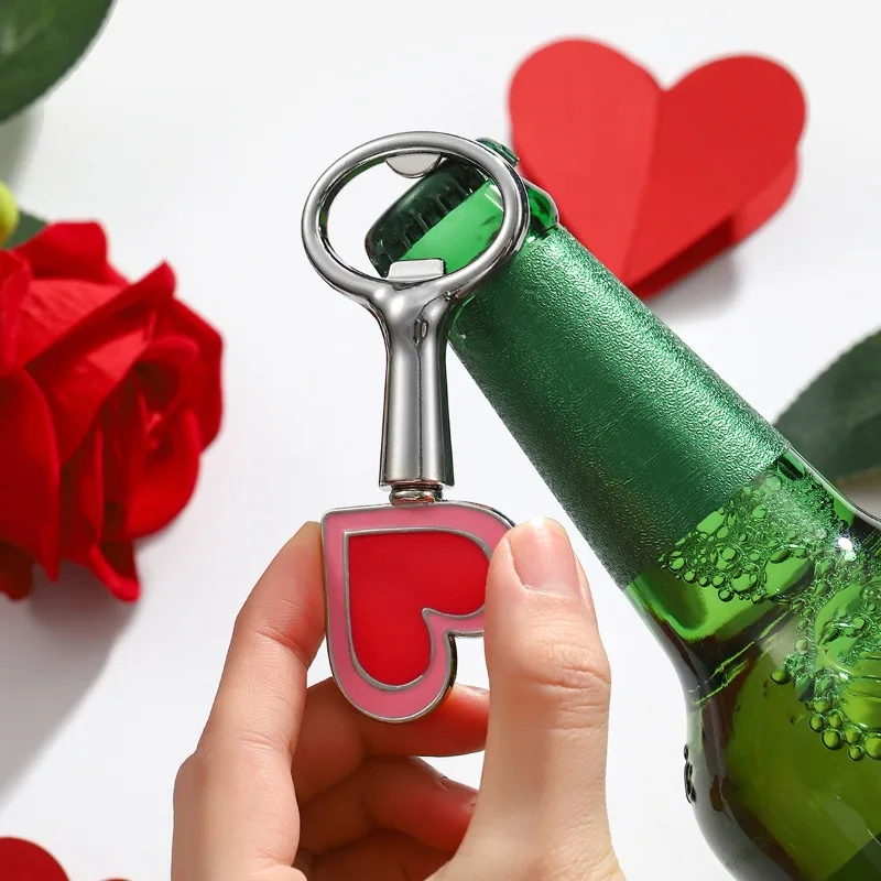 Creative Heart-Shaped Bottle Opener Zinc Alloy Valentine's Day Beer Opener Features Non-Slip Handle Kitchen Bottle Opening Tool
